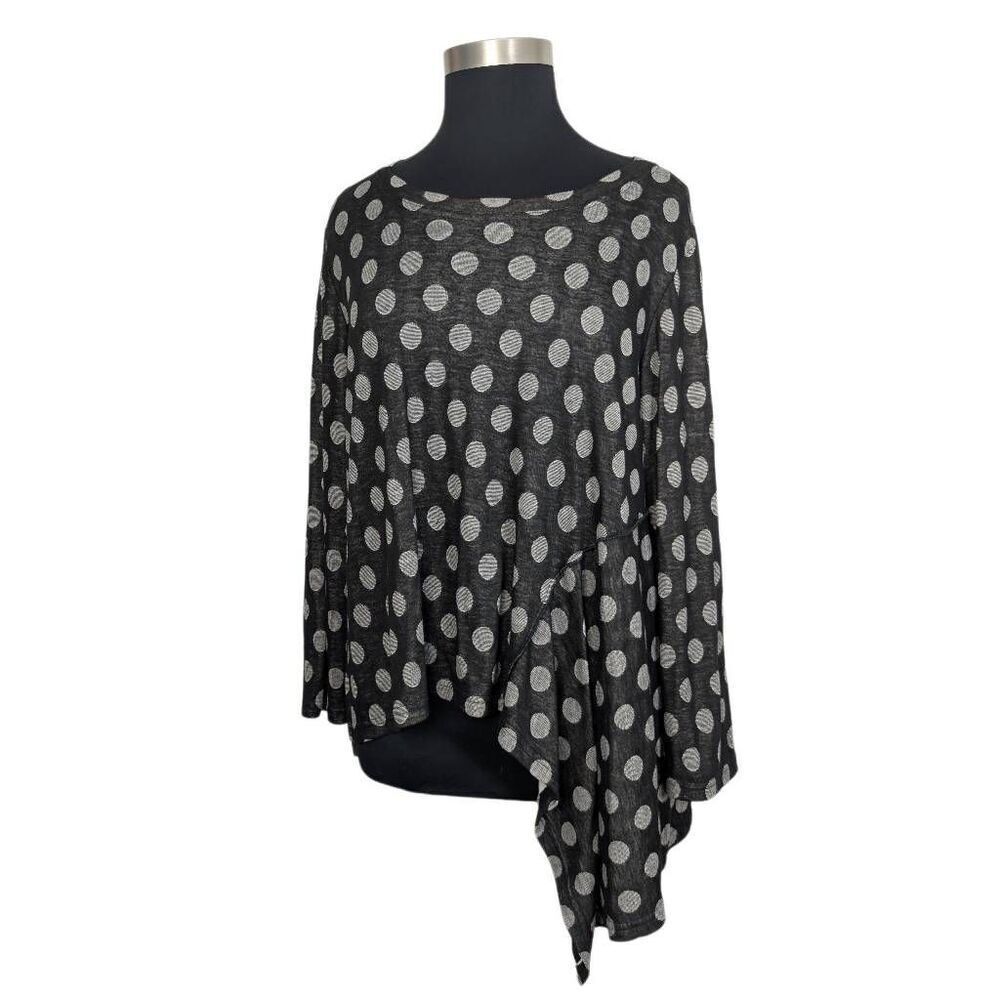 Moonlight XL Black Gray Polka Dot Knit Top Art To Wear Lagenlook Career Office